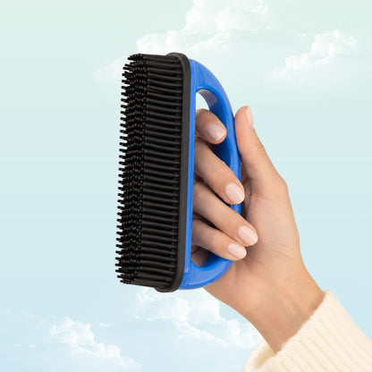 Blue rubber hair and hay remover brush for small animals — My Sleepy Friend