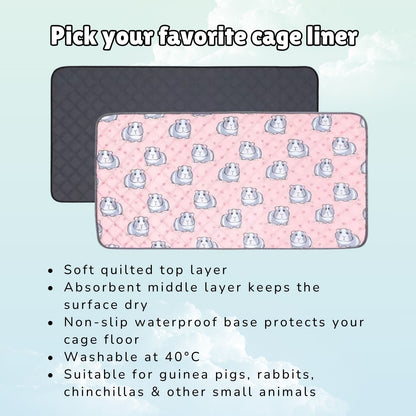 Choose your favorite cage liner from dark gray or pink guinea pigs. 