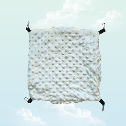 Double layer light blue and white minky fleece hammock for guinea pigs photographed from above — My Sleepy Friend
