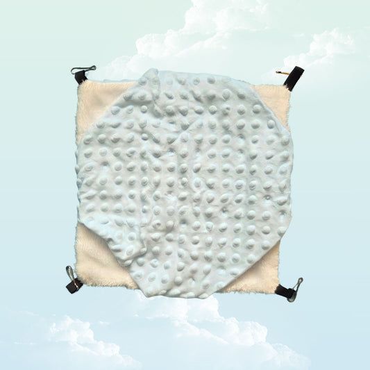 Double layer light blue and white minky fleece hammock for guinea pigs photographed from below — My Sleepy Friend