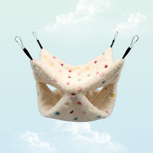 Double Layer Plush Hammock White with Rainbow Dots