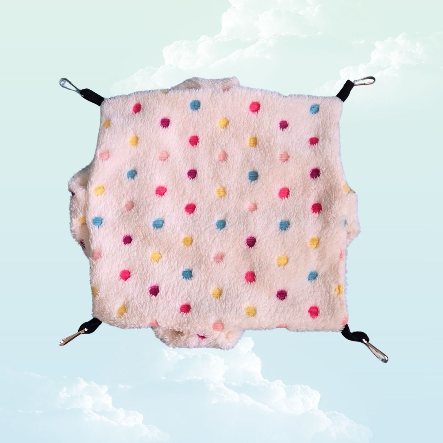 Double Layer Plush Hammock White with Rainbow Dots - Above