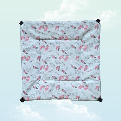 Handmade Reversible Snuggle Hammock for Small Animals - Blue Feathers and Grey