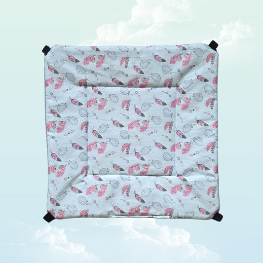 Handmade Reversible Snuggle Hammock for Small Animals - Blue Feathers and Grey