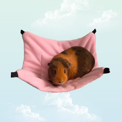 Handmade Reversible Snuggle Hammock for Small Animals - Pink fleece with a curious guinea pig
