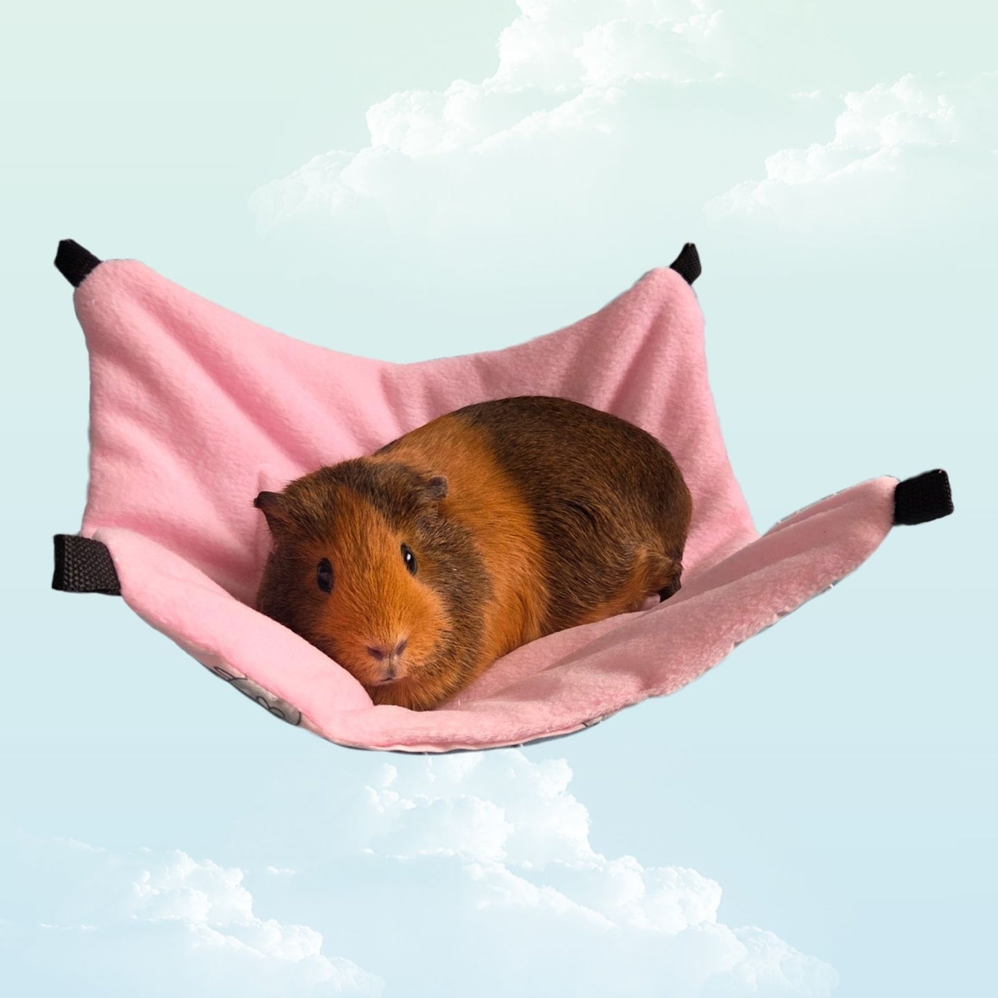 Handmade Reversible Snuggle Hammock for Small Animals - Pink fleece with a guinea pig