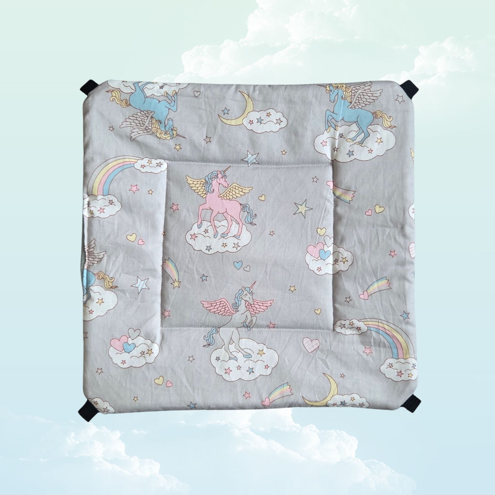 Handmade Reversible Snuggle Hammock for Small Animals - Dusty Green / Mint and Grey Unicorns
