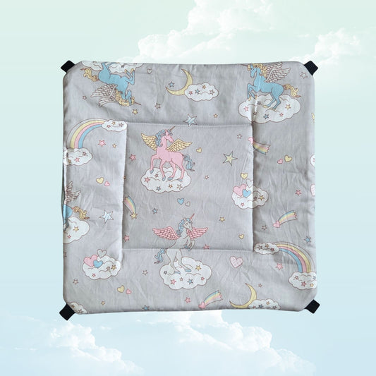 Handmade Reversible Snuggle Hammock for Small Animals - Dusty Green / Mint and Grey Unicorns