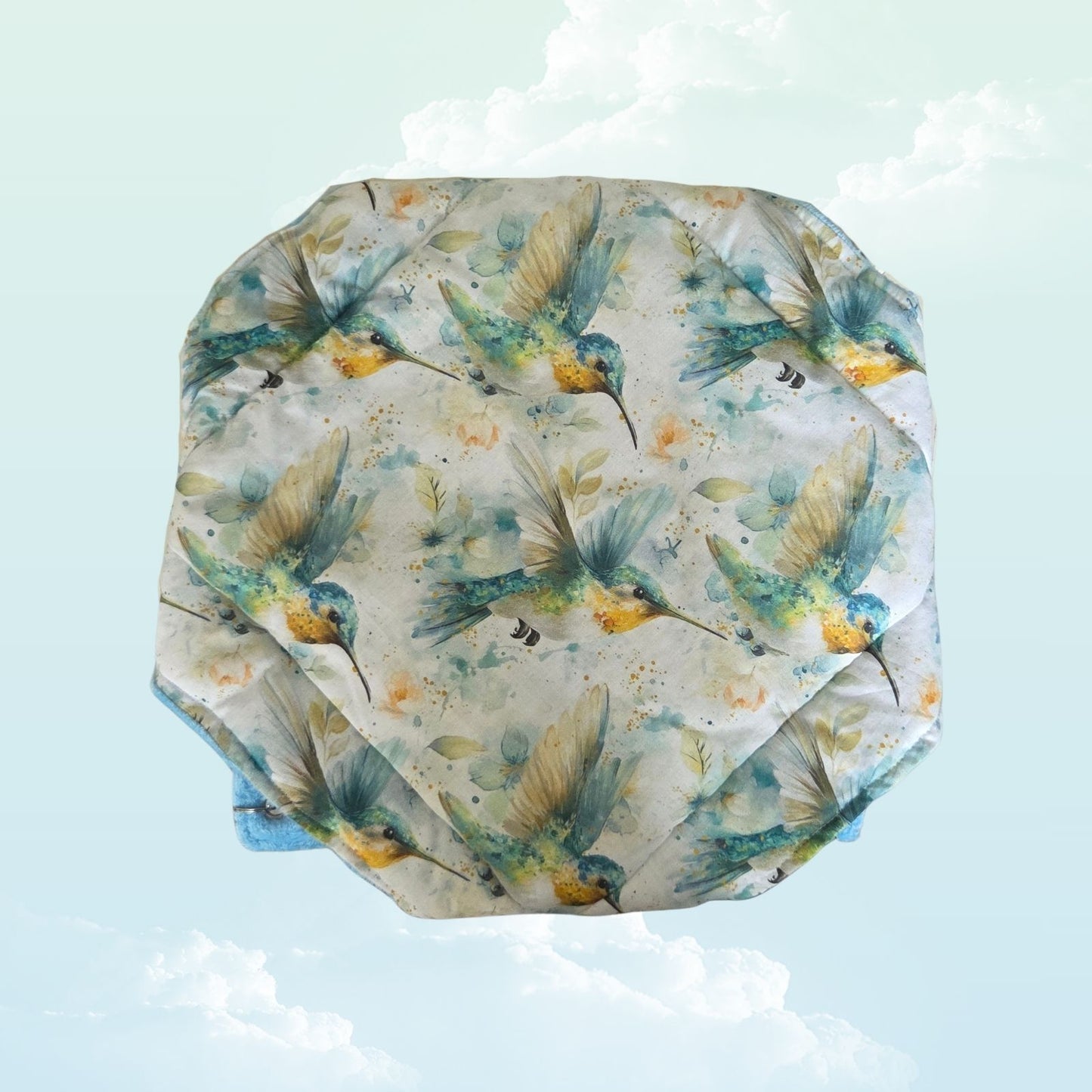Handmade Double Layer Hammock for Small Animals 30x38cm - Baby Blue Minky Fleece and Hummingbird - below