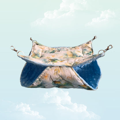 Handmade Double Layer Hammock for Small Animals 30x38cm - Baby Blue Minky Fleece and Hummingbird