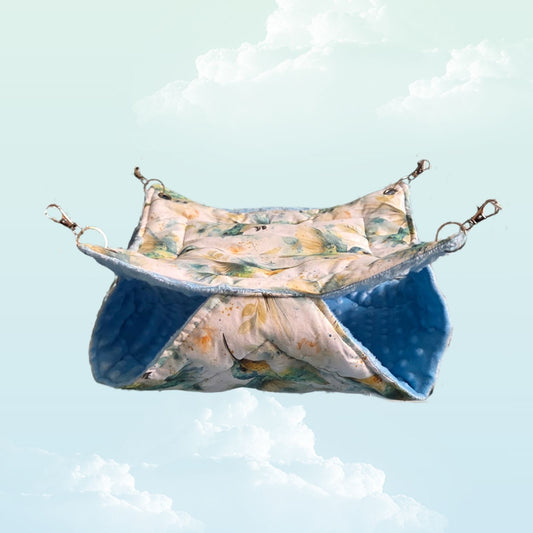 Handmade Double Layer Hammock for Small Animals 30x38cm - Baby Blue Minky Fleece and Hummingbird