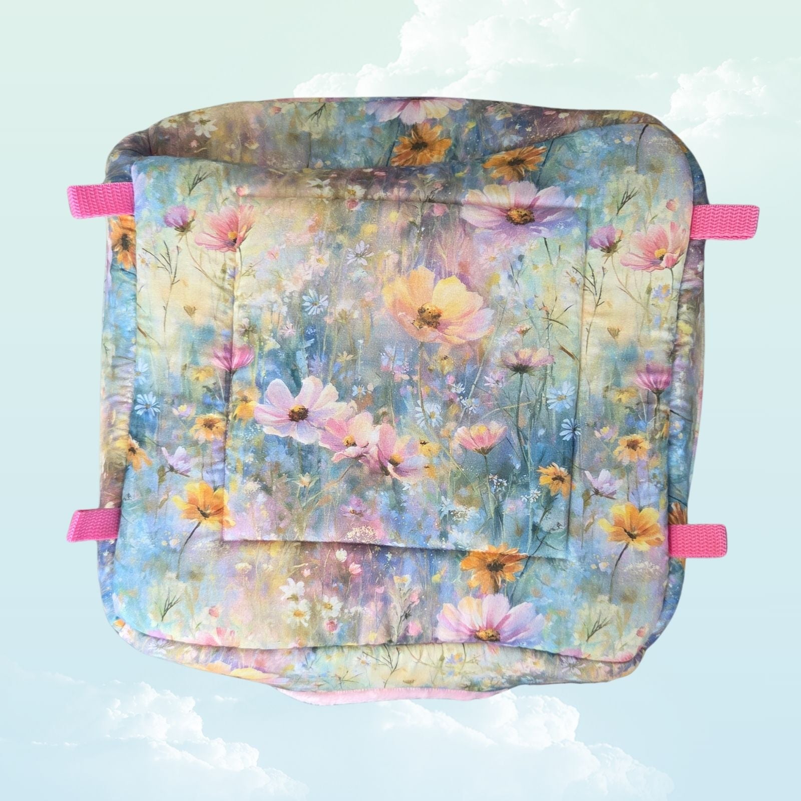 Handmade Hanging Fleece Cube Hideout for Small Animals 30x30cm - Pink Minky Fleece and Flowers - above