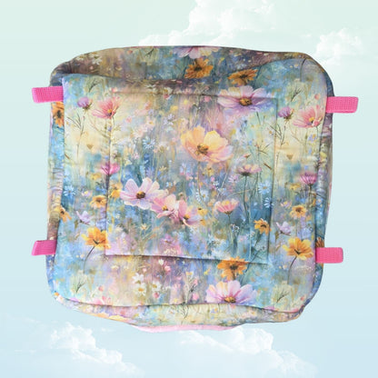 Handmade Hanging Fleece Cube Hideout for Small Animals 30x30cm - Pink Minky Fleece and Flowers - above