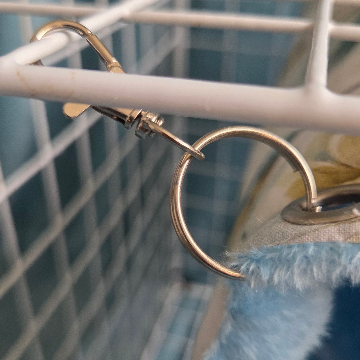 Handmade Hanging Fleece Tunnel for Small Animals 33cm - Baby Blue Minky Fleece and Hummingbird - close up 2