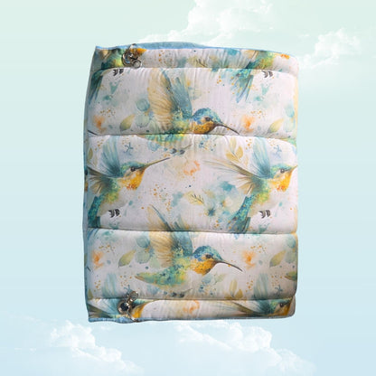 Handmade Hanging Fleece Tunnel for Small Animals 33cm - Baby Blue Minky Fleece and Hummingbird - print 