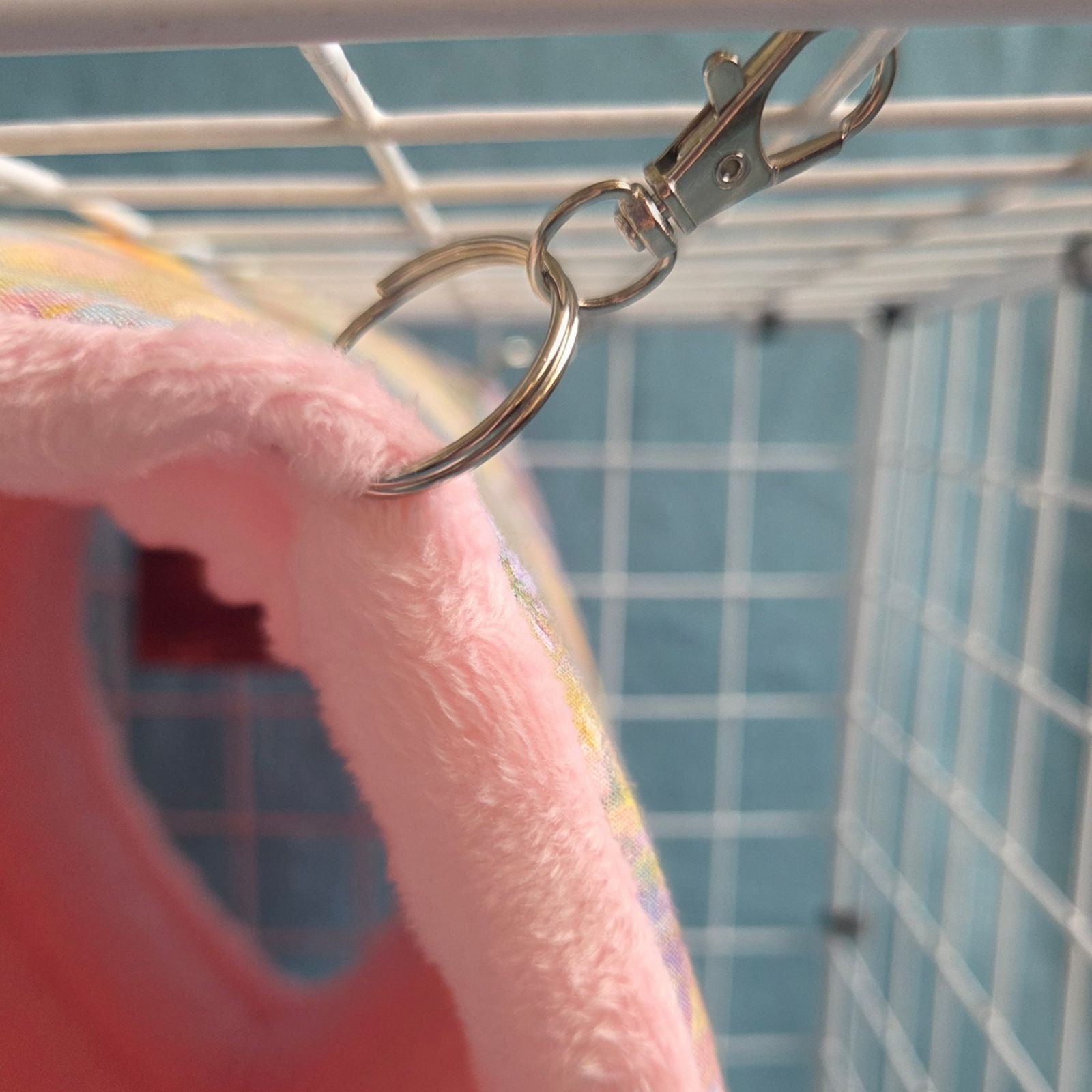 Handmade Hanging Fleece Tunnel for Small Animals 33cm - Pink Minky Fleece and Flowers - close up 2